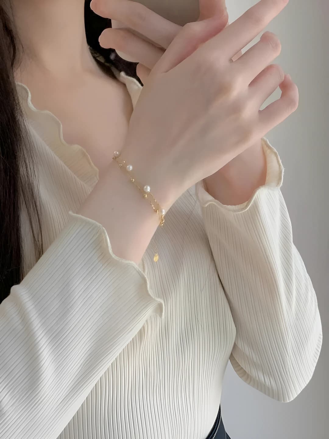 Women's double-layer pearl bracelet, ins style, geometric design element