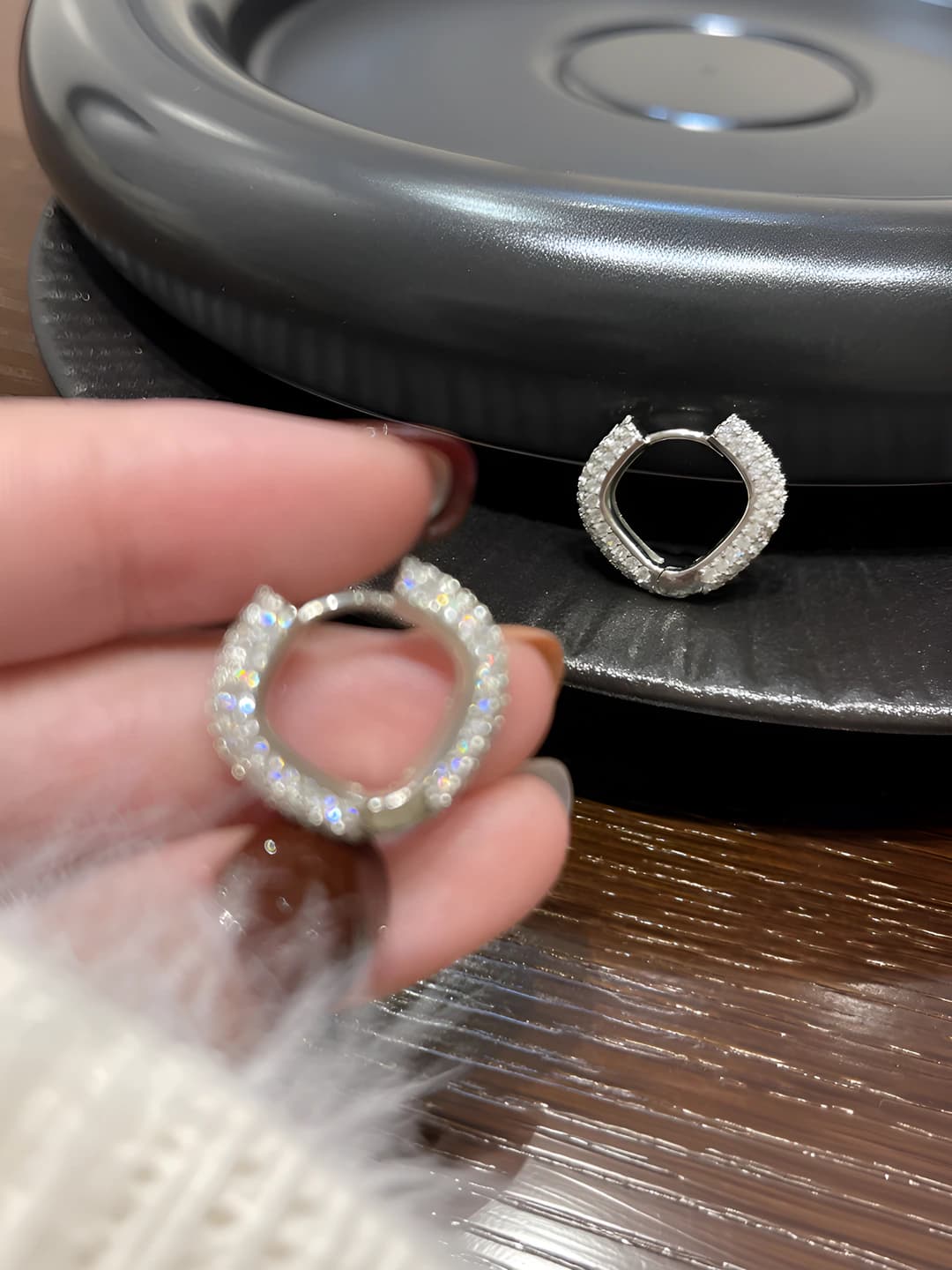 Silver square ear clips