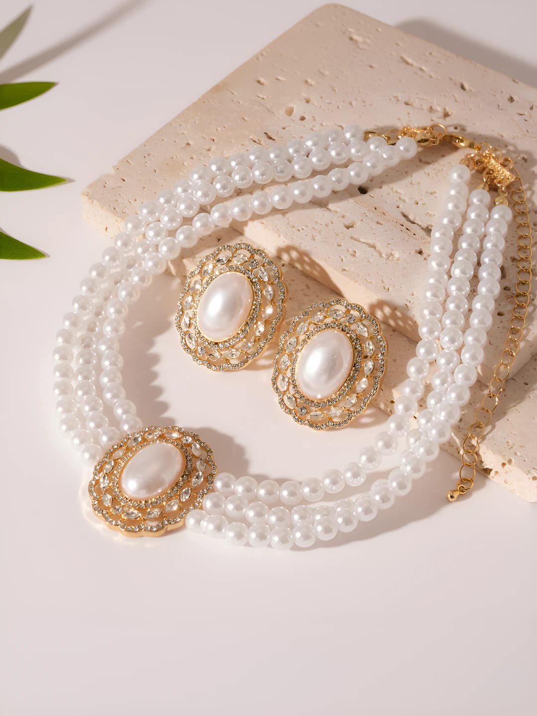 Women's retro French palace style oval silver post earrings with imitation pearl and rhinestone details