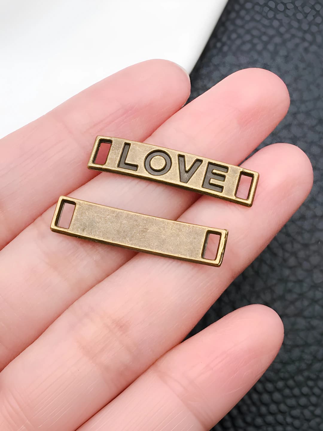 1 pc Antique teal 'love' rectangle, 6.5x27mm, 1.2g