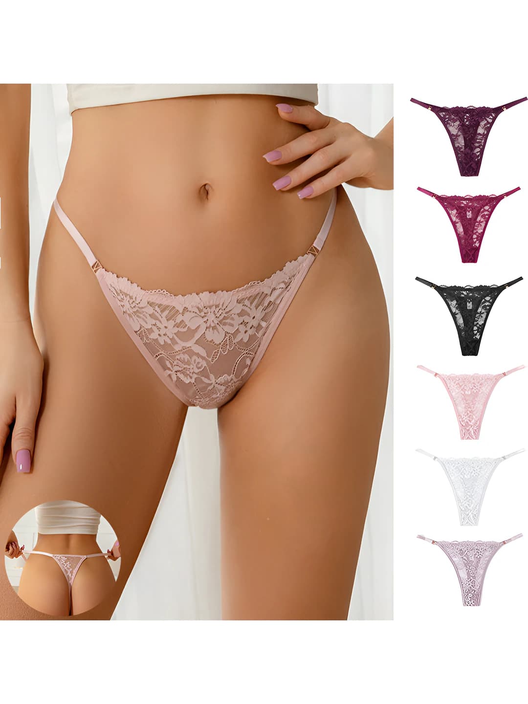Women's lace thong underwear with floral embroidery, low waist, breathable, seamless, plus size