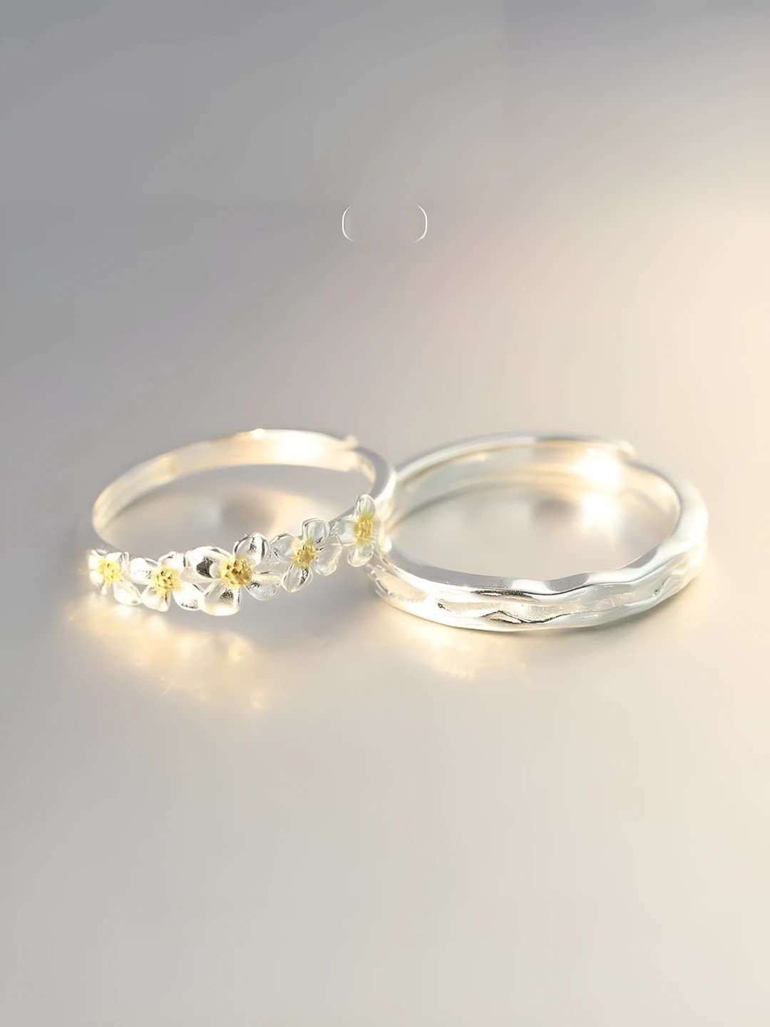 Women's couple rings (pair), gardenia flower design, copper, ins style, sweet and elegant gift