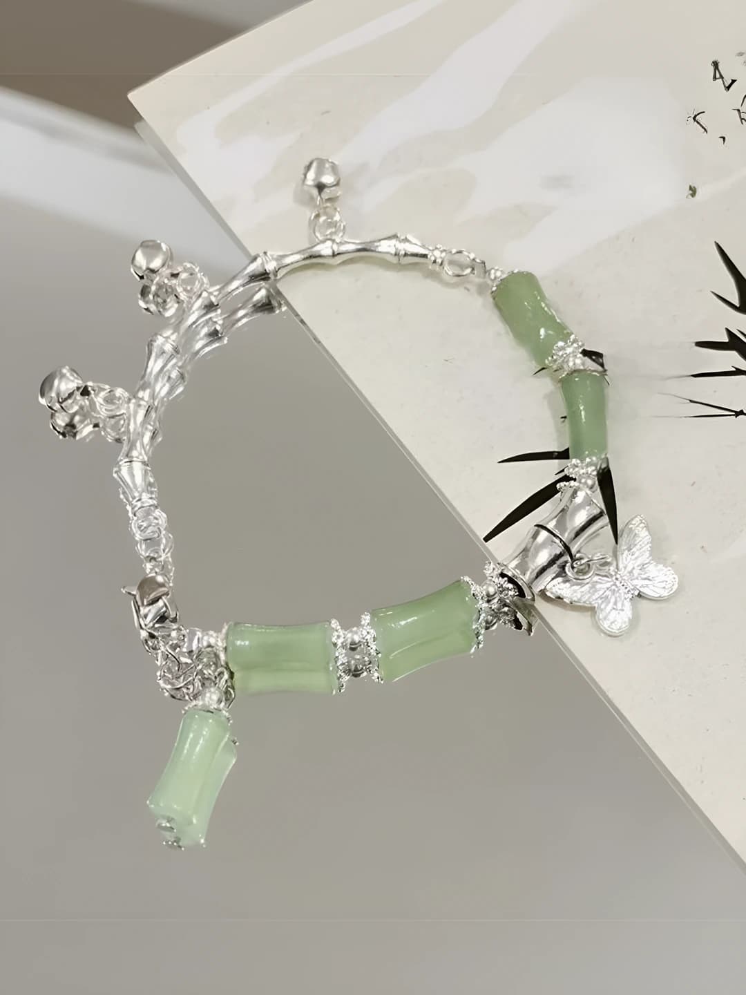 Green ink bamboo butterfly bracelet