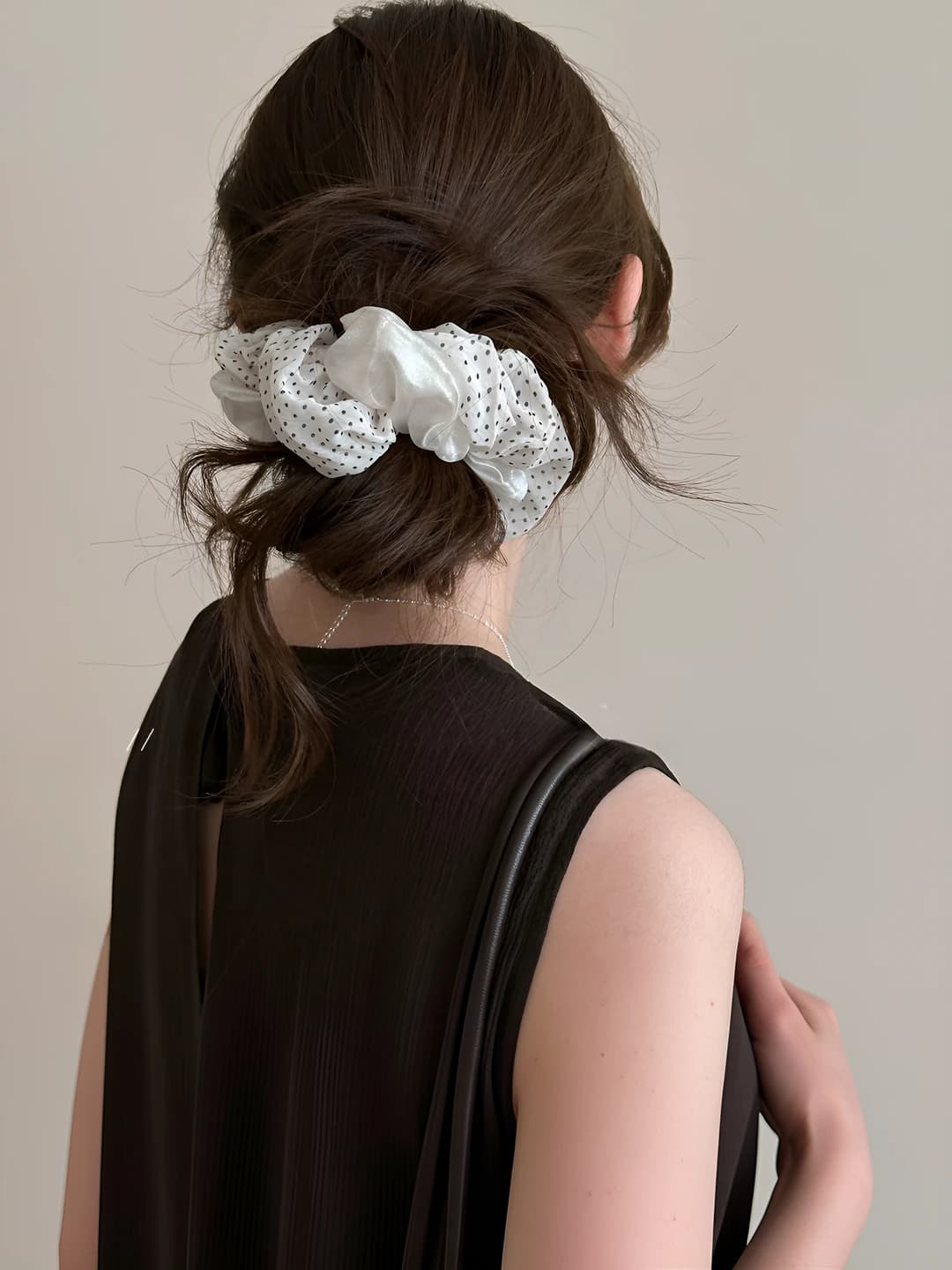 Women's fabric hair tie in french retro style with polka dot pattern