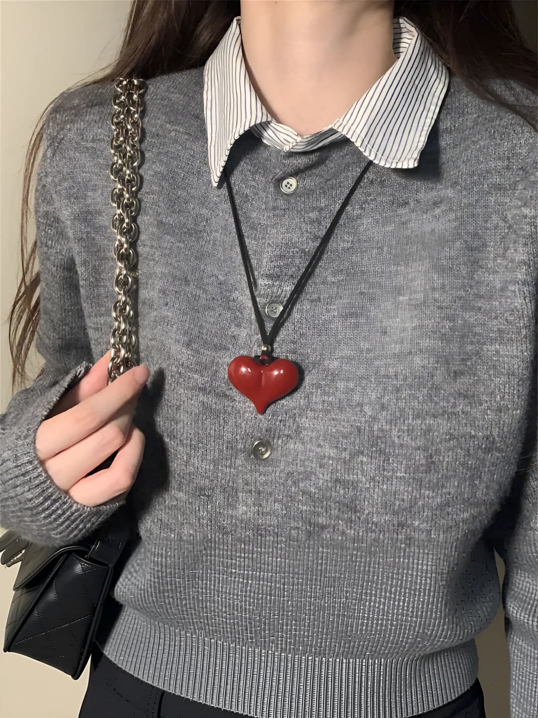 Women's heart pendant necklace, 2026, cord chain, for sweater and sweatshirt