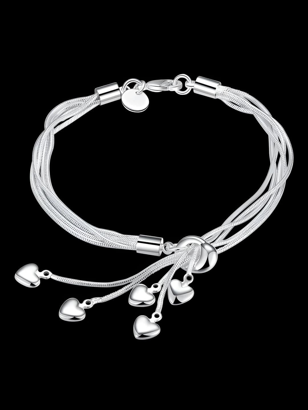 Women's silver-plated bracelet with tassels and heart