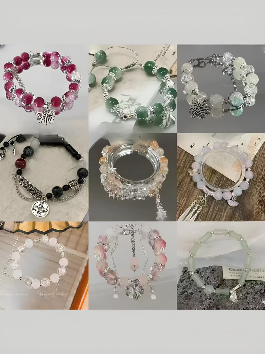 Women's retro beaded bracelet made of zinc alloy with handmade craftsmanship and lucky charm design