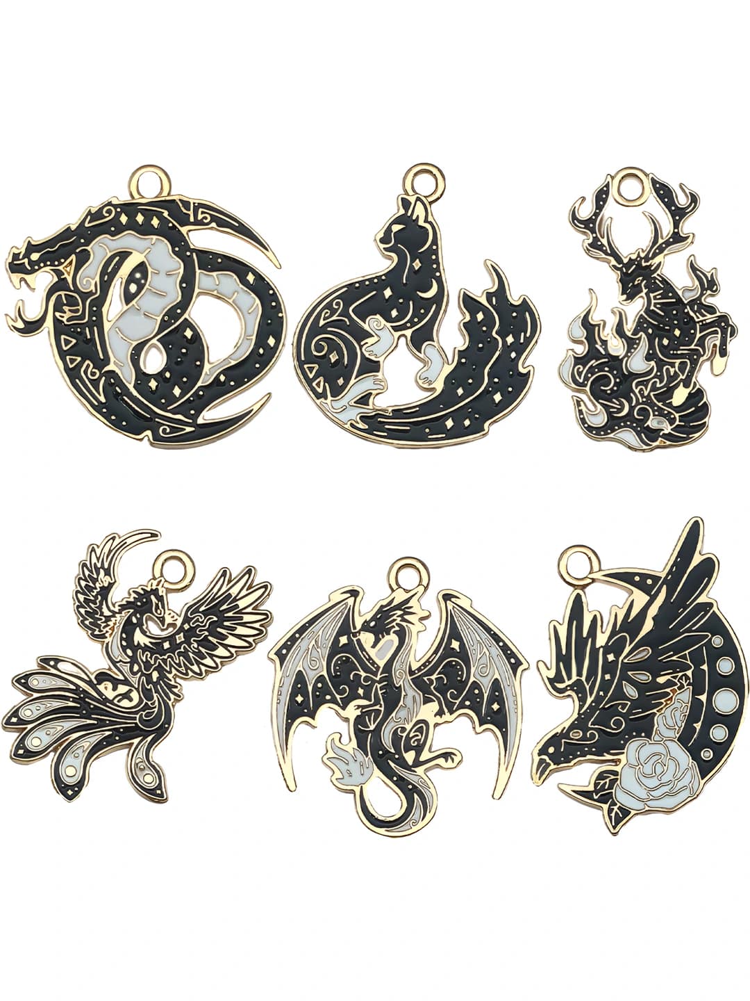 6 pc mixed black gothic animals-6 types 1 each-16g-SN981