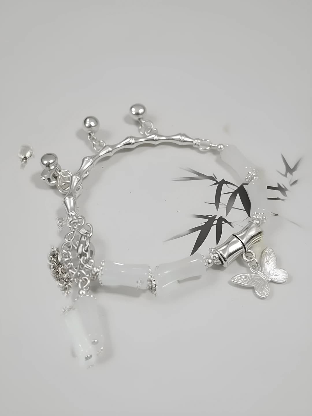 White ink bamboo butterfly bracelet
