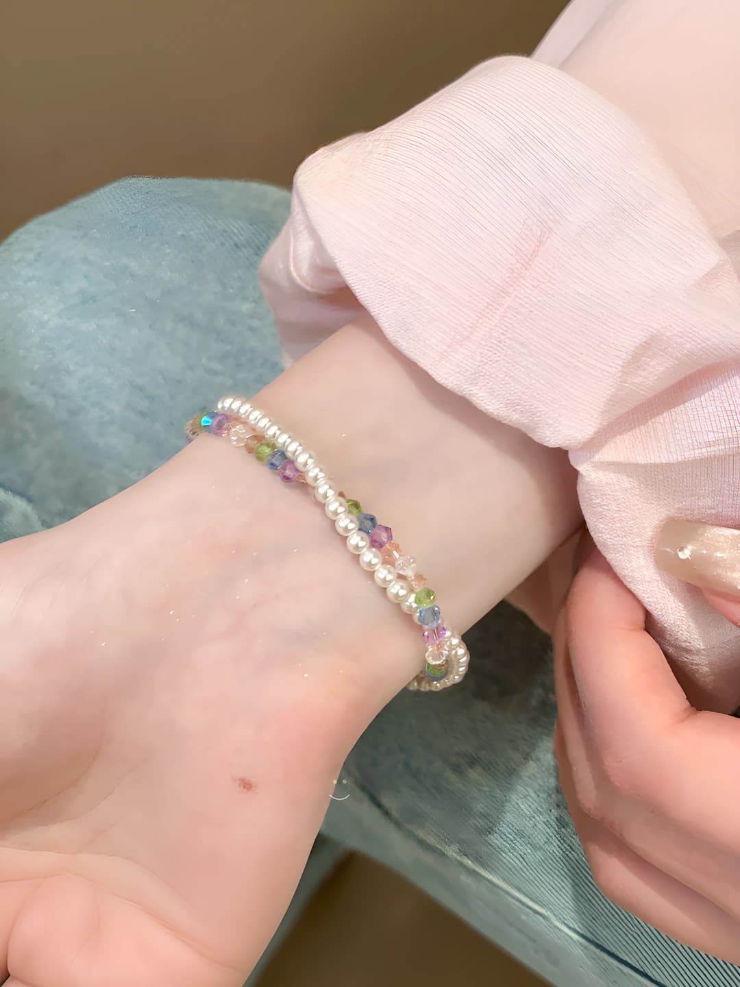 Double-layer multicolour pearl bracelet