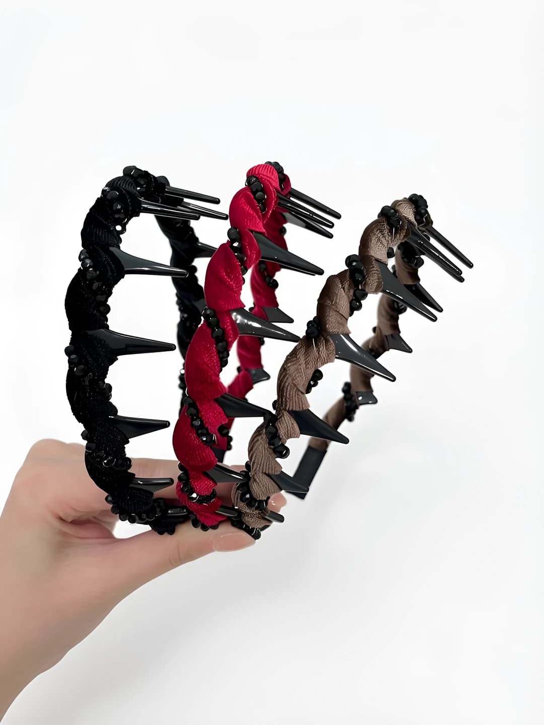 Women's black headband, non-slip with teeth, design element: ruffle, style: simple