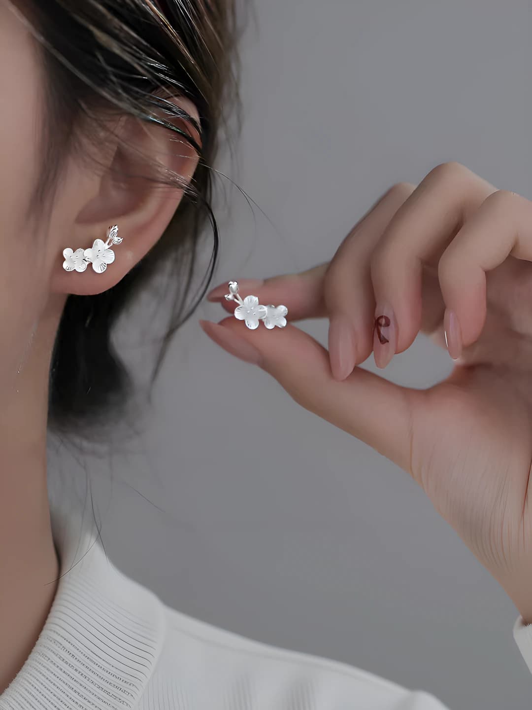 Women's metal plum blossom stud earrings with screw back