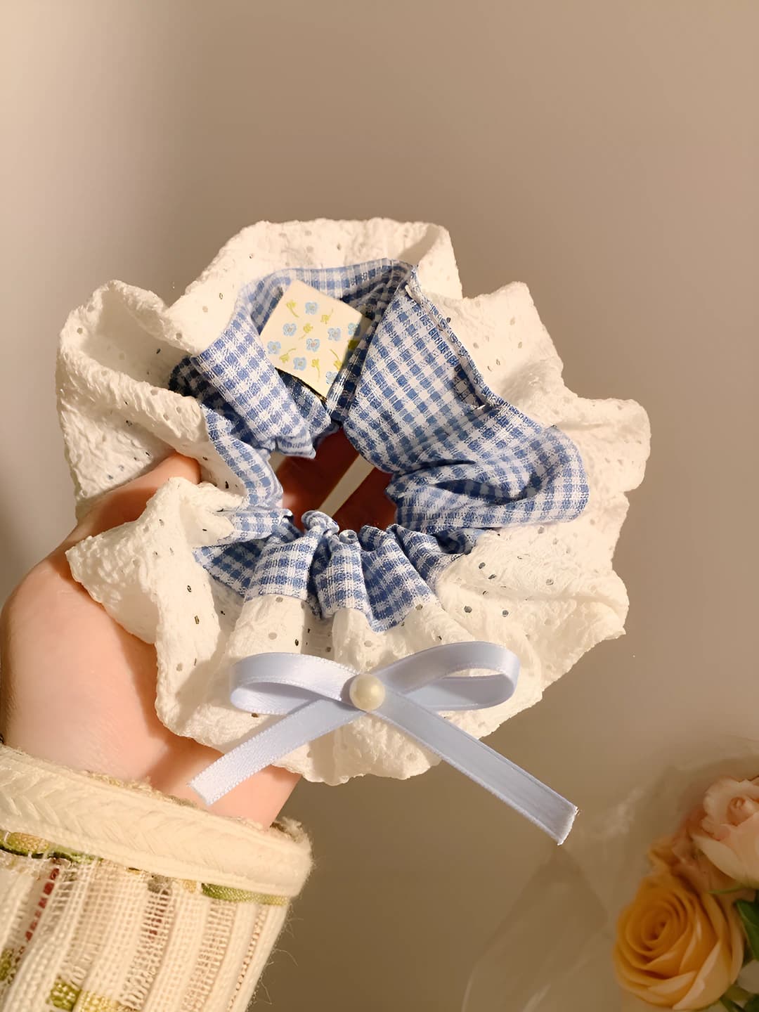 Blue plaid lace, double-sided, 16 cm