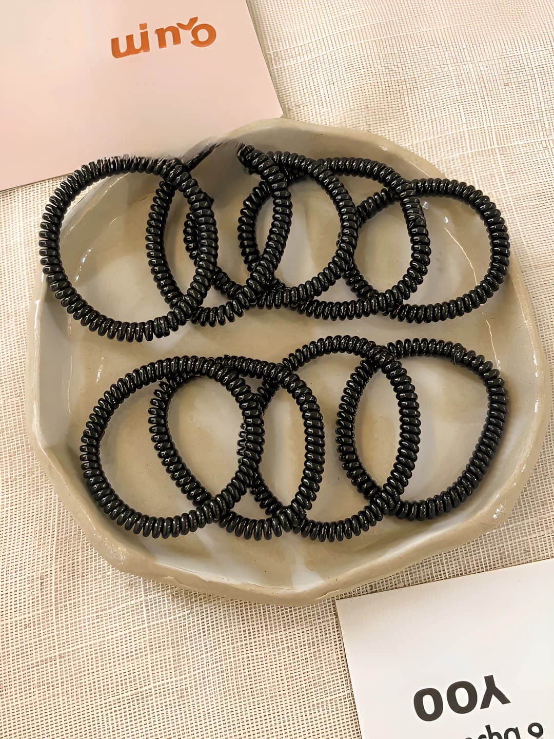 Small glossy thin cord hair ties - 10 pcs