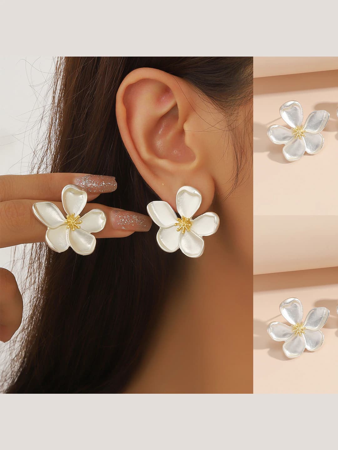 Women's flower earrings: gold camellia flower design, zinc alloy, simple modern style