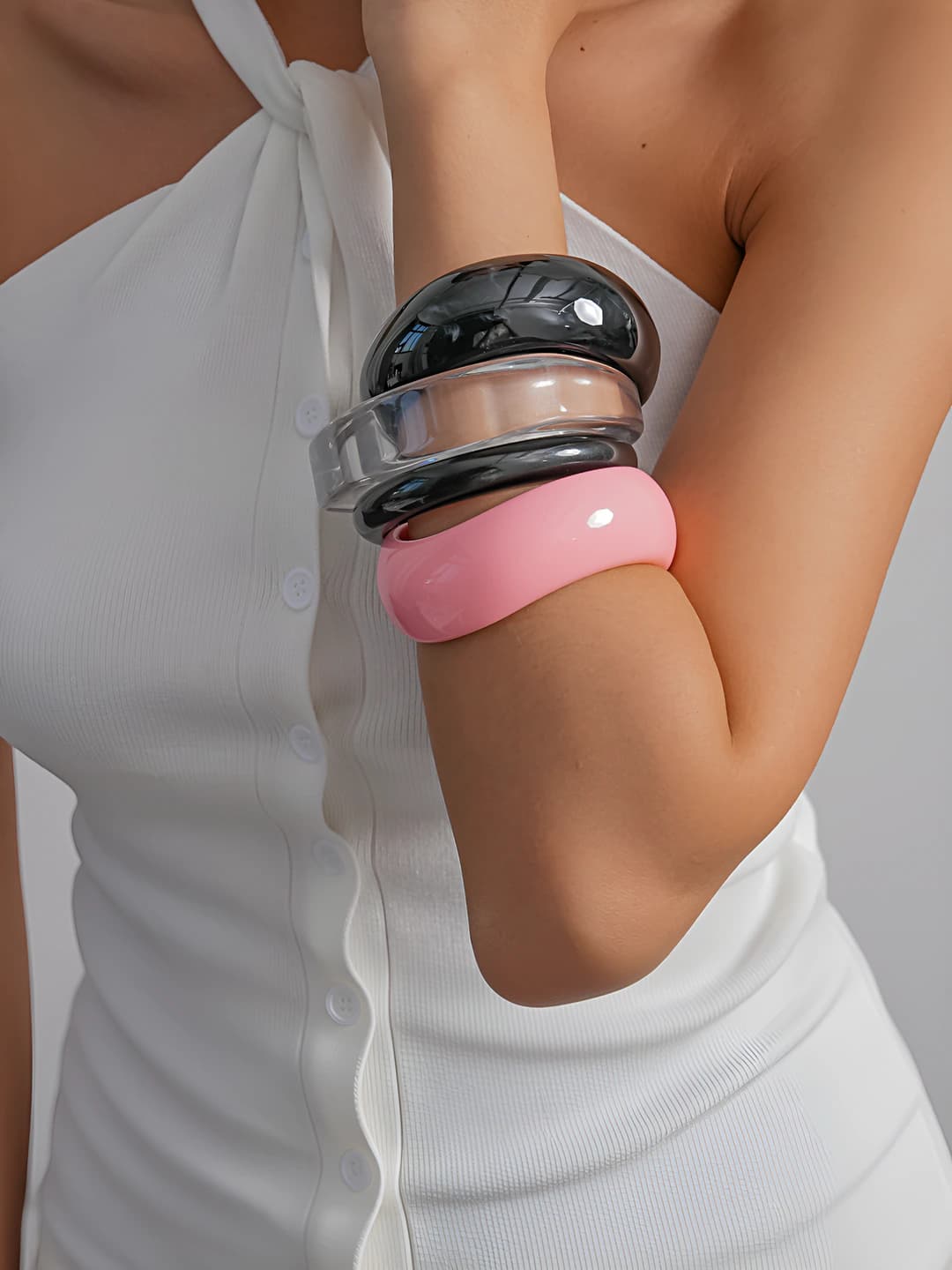Women's resin geometric bangle bracelet set: glossy, irregular, simple and stylish