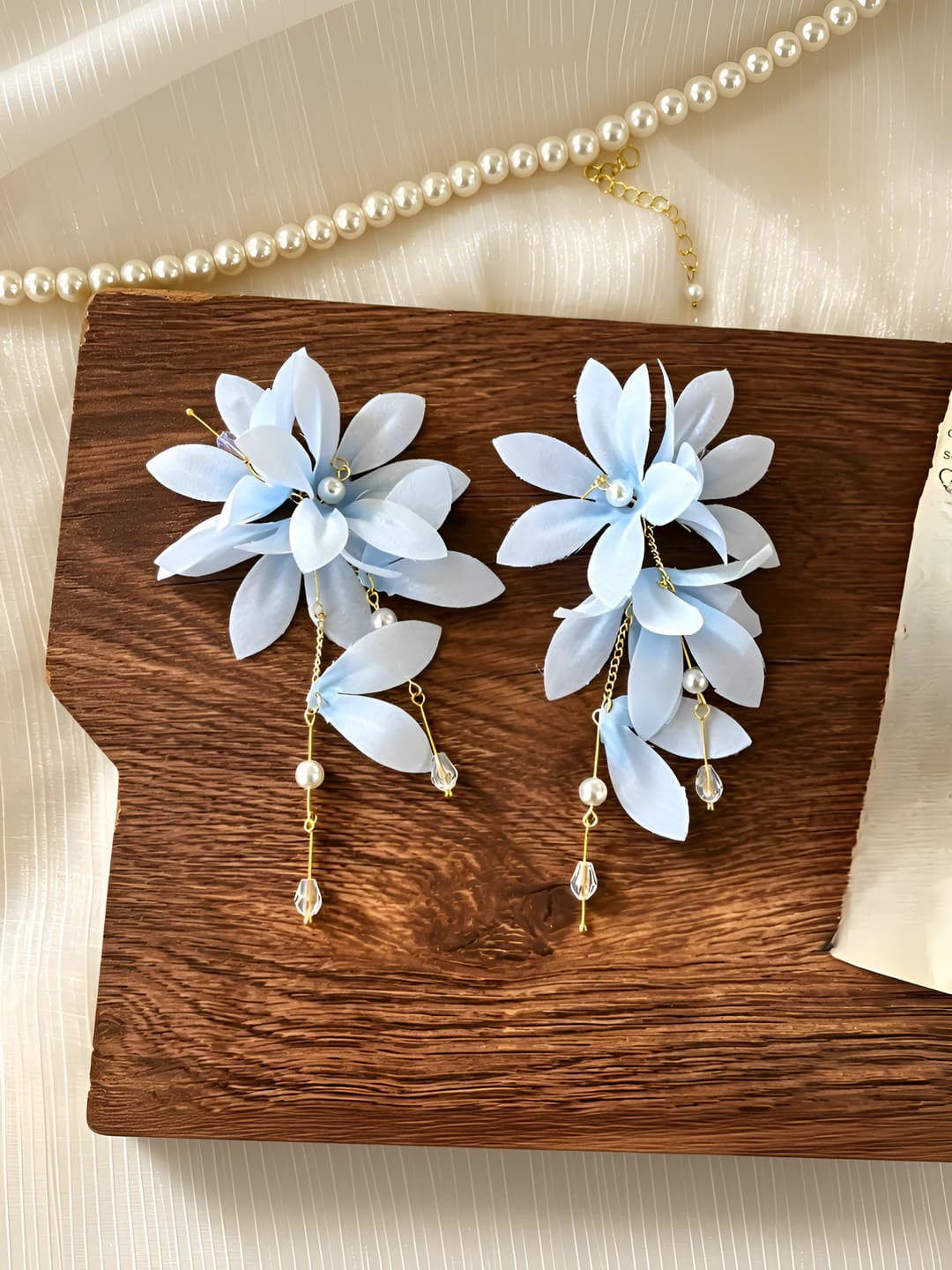 Blue flower fringe earrings