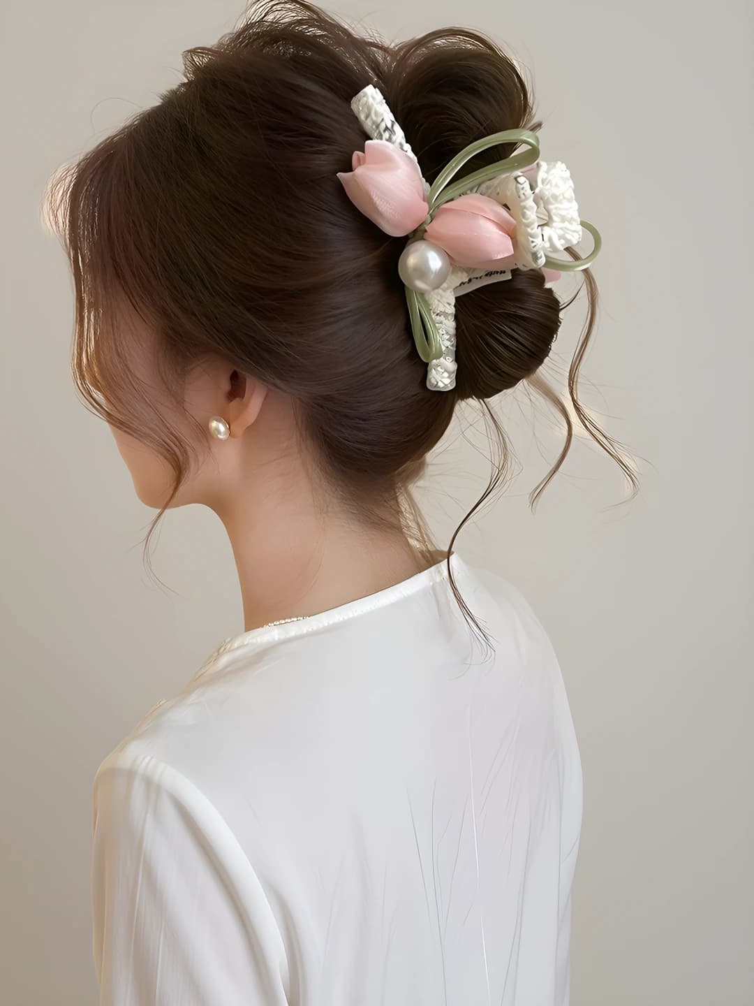 Pink tulip bright pearl clip 13 cm