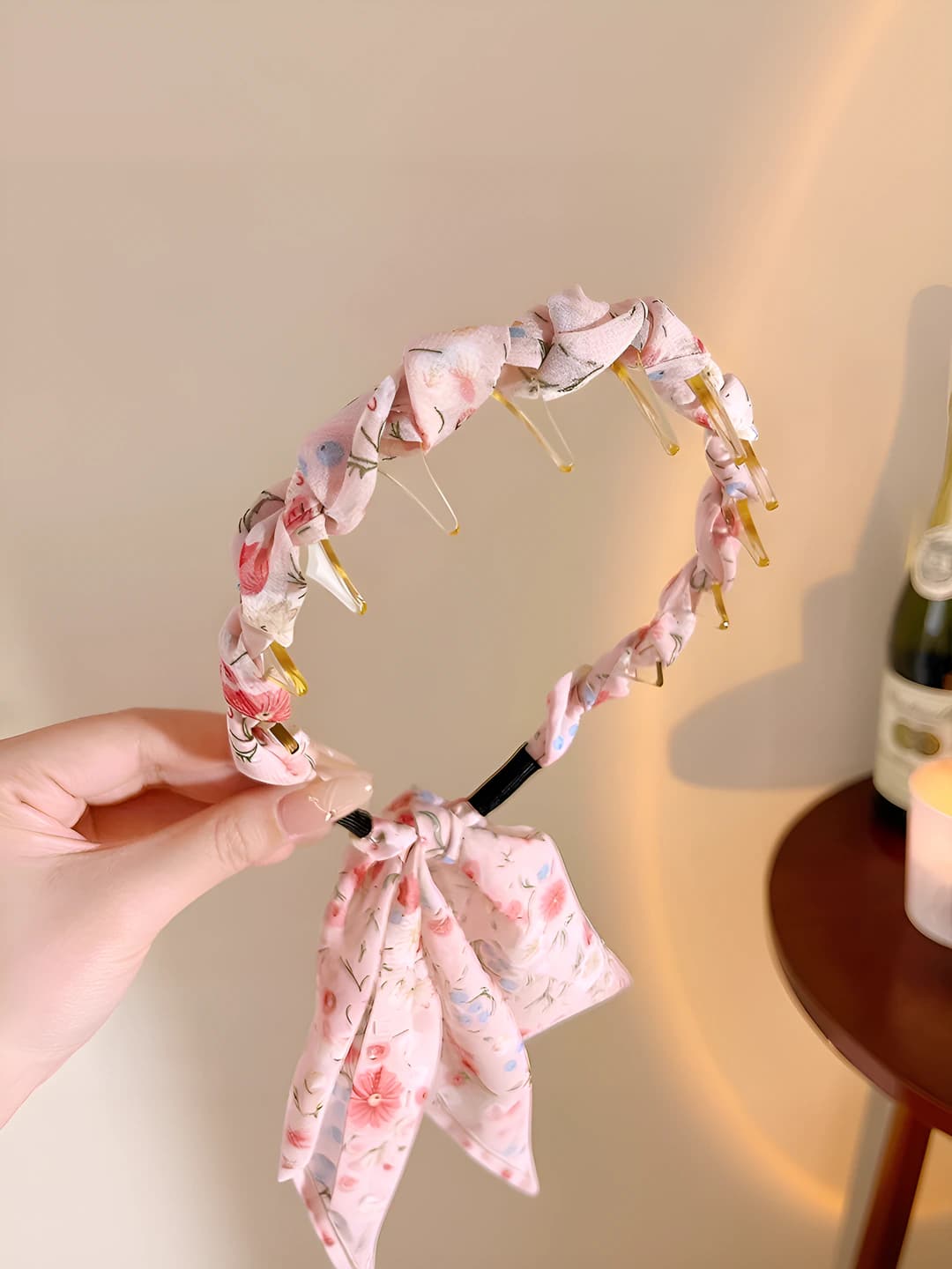 6# Pink floral comb ribbon