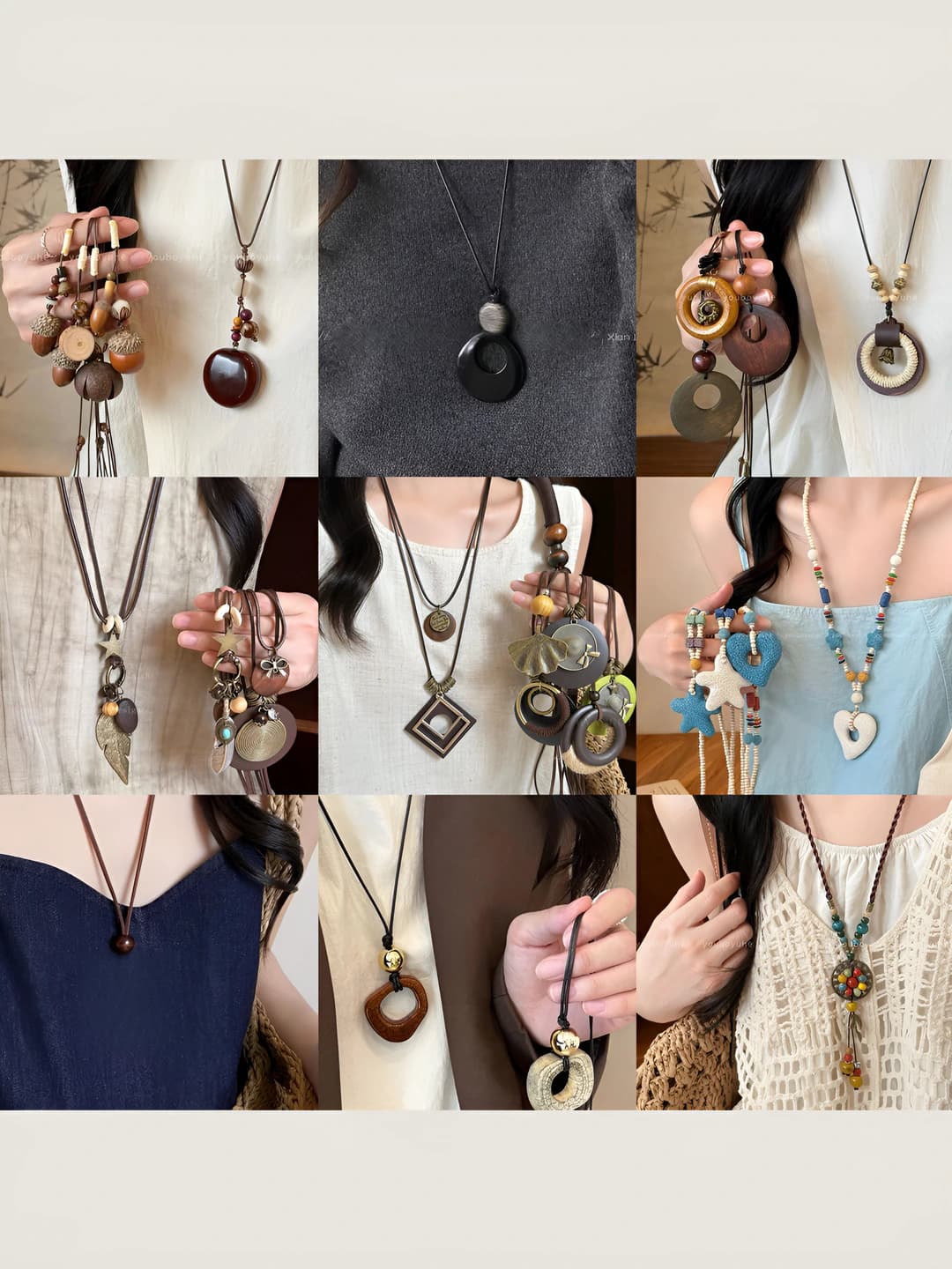 Women's retro ethnic style floral pendant necklace for sweater