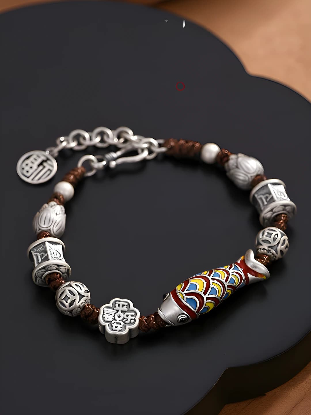 Retro national karp pattern bronze bracelet for men and women
