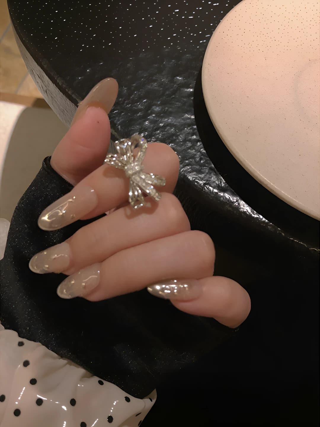 Silver full diamond bow ring