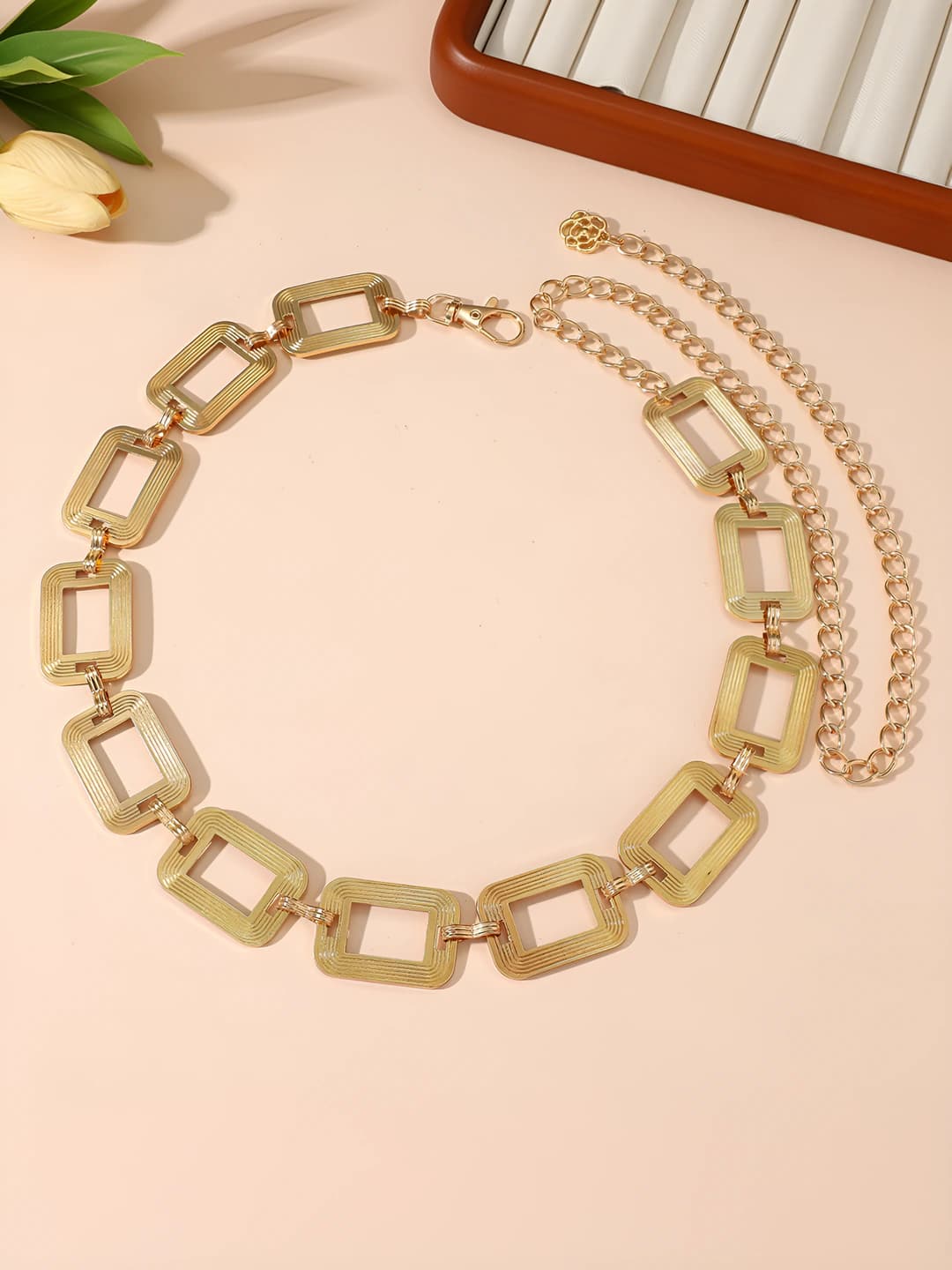 Gold rectangular metal waist chain