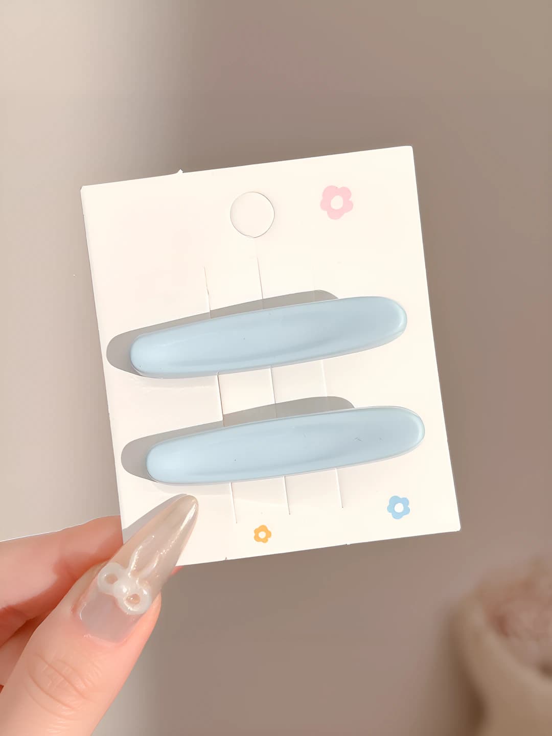 1# Color oval floral hair clip Blue Pair ~5.2cm