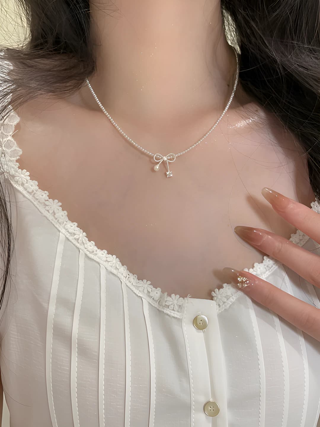 4# Necklace - Silver - White