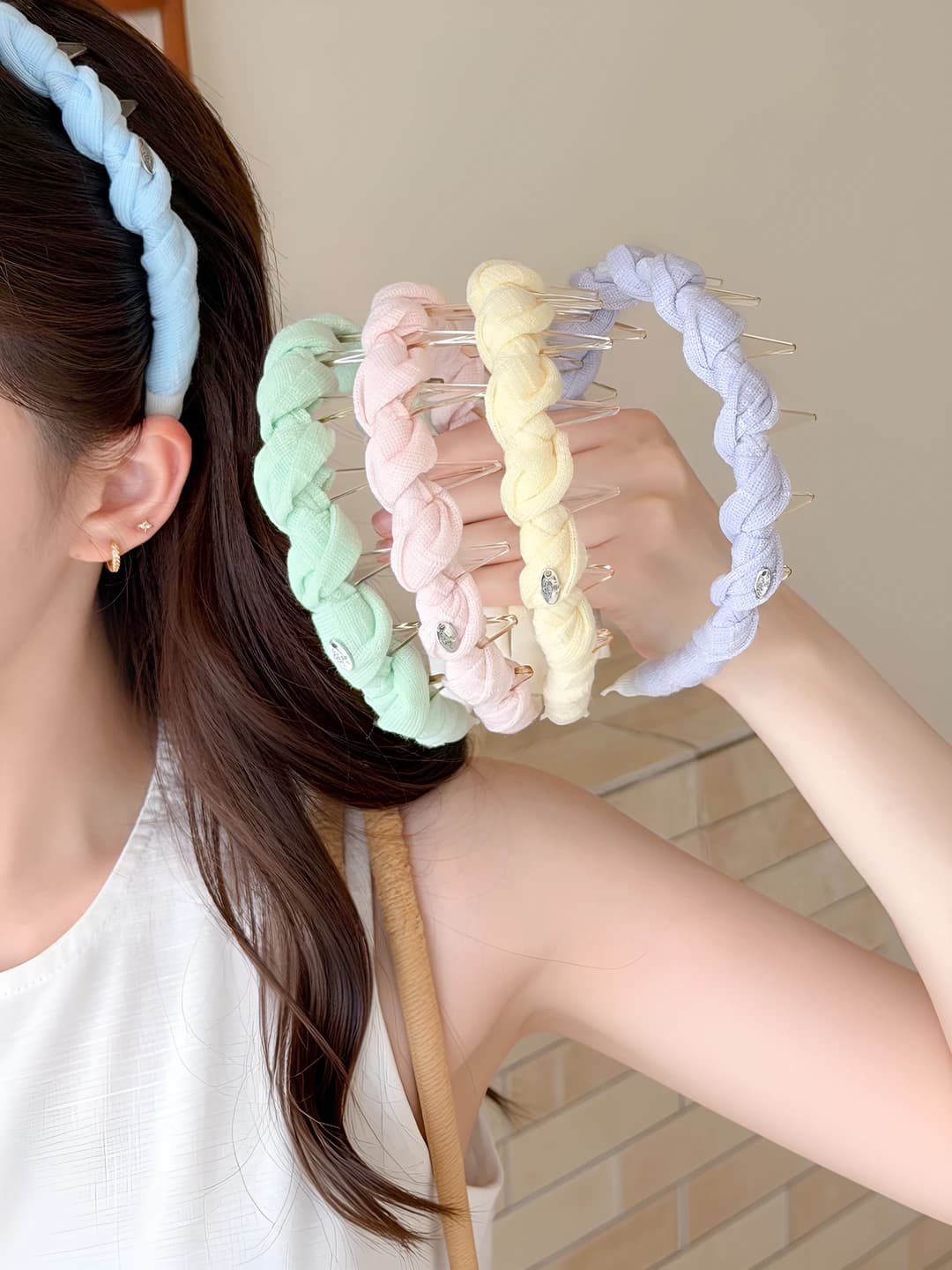 Women's braided toothed headband, colorful, high crown, for face washing and makeup, Korean style, daily wear