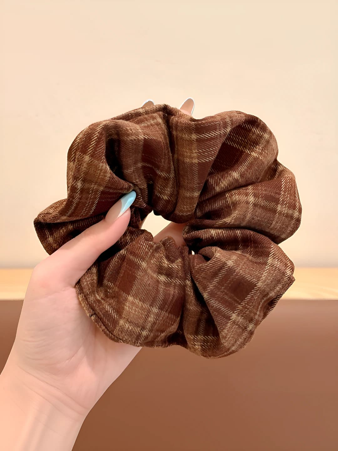 3# Coffee plaid hair tie 14 cm