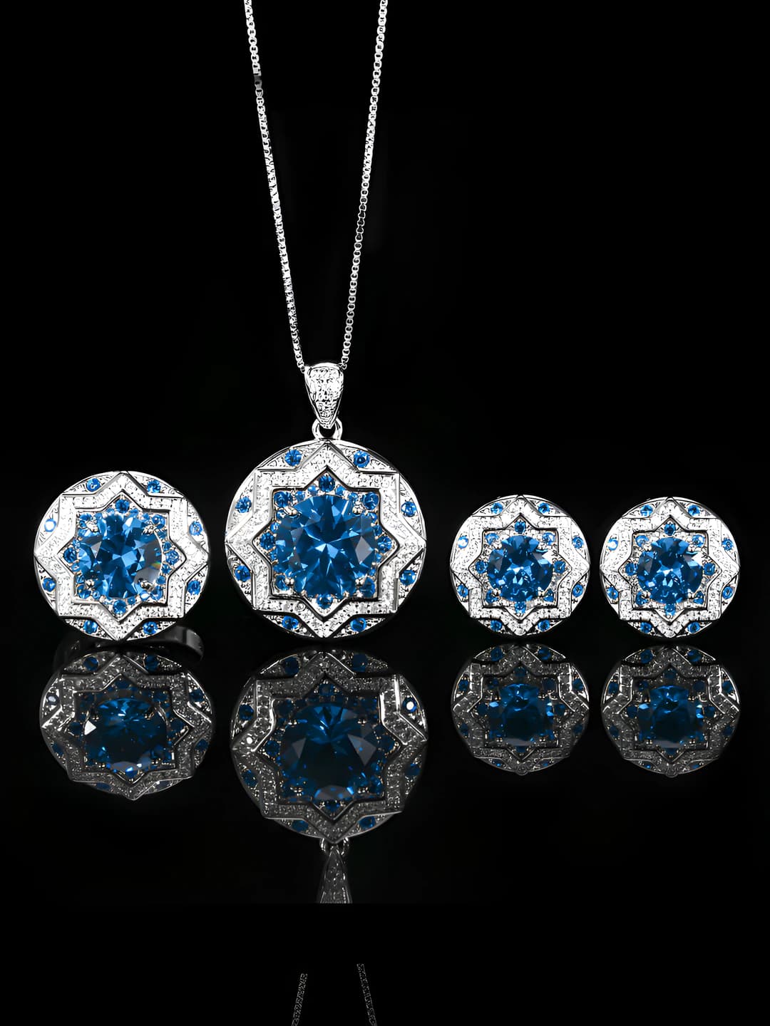 Ayollar uchun 2026 yilgi oltin qoplamali mis asosli imitatsiya ko'k spinel, doira shaklida, o'zgaruvchan dizaynli, 10-8 mm, yengil lyuks to'plam