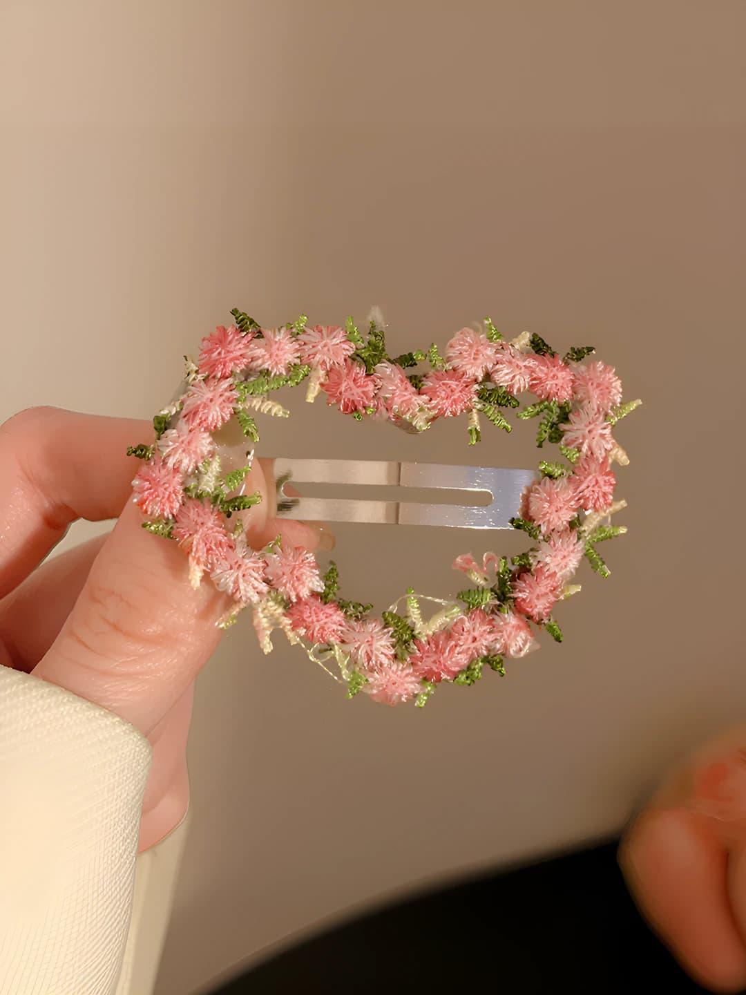 2# pink floral lace heart BB clip 6cm