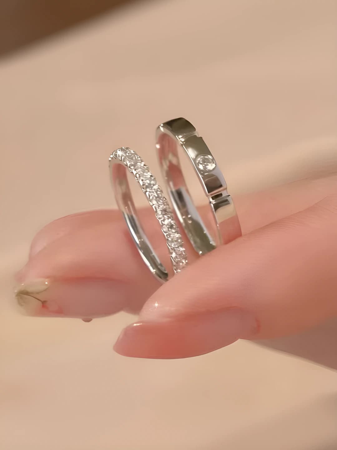 Women's couple rings (pair) - geometric shape, design element circles, korean style, electroplated copper