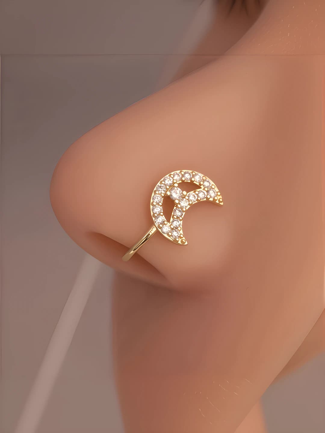 Women's non-piercing nose ring, moon-shaped nose clip with zircon, Euro-American style
