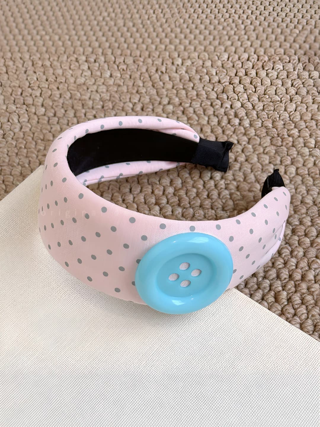 Blue button pink headband