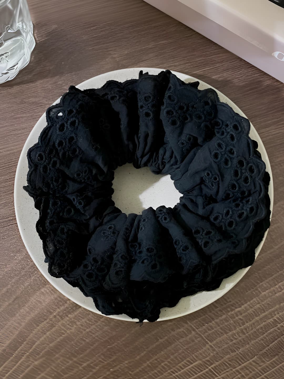 Black, embroidered lace