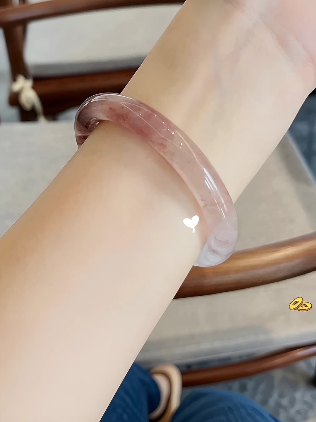 Women's glass bangle: Chinese style, high transparency, thick, round, handmade, hanfu accessory