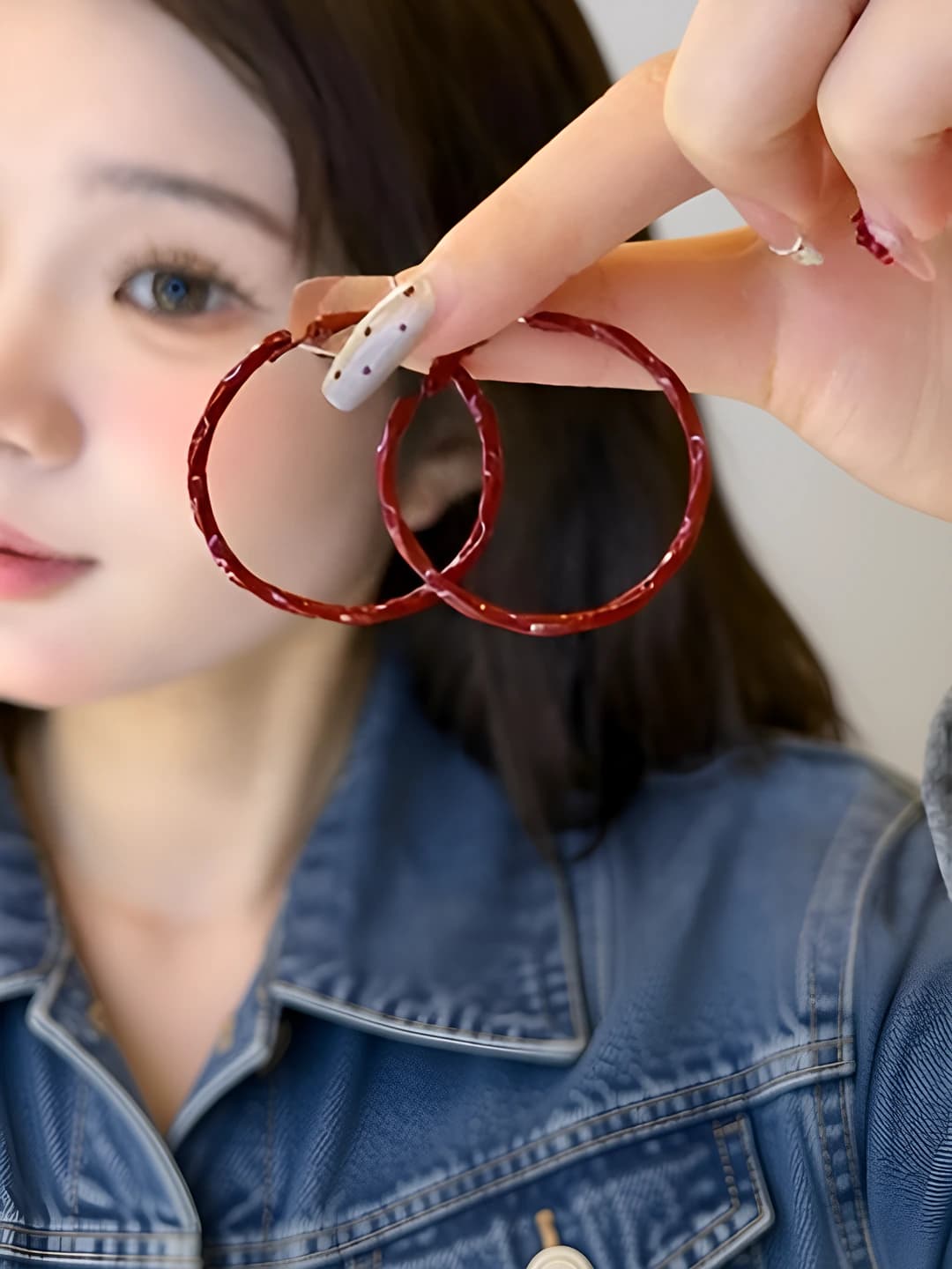 Red twisted ear hoop