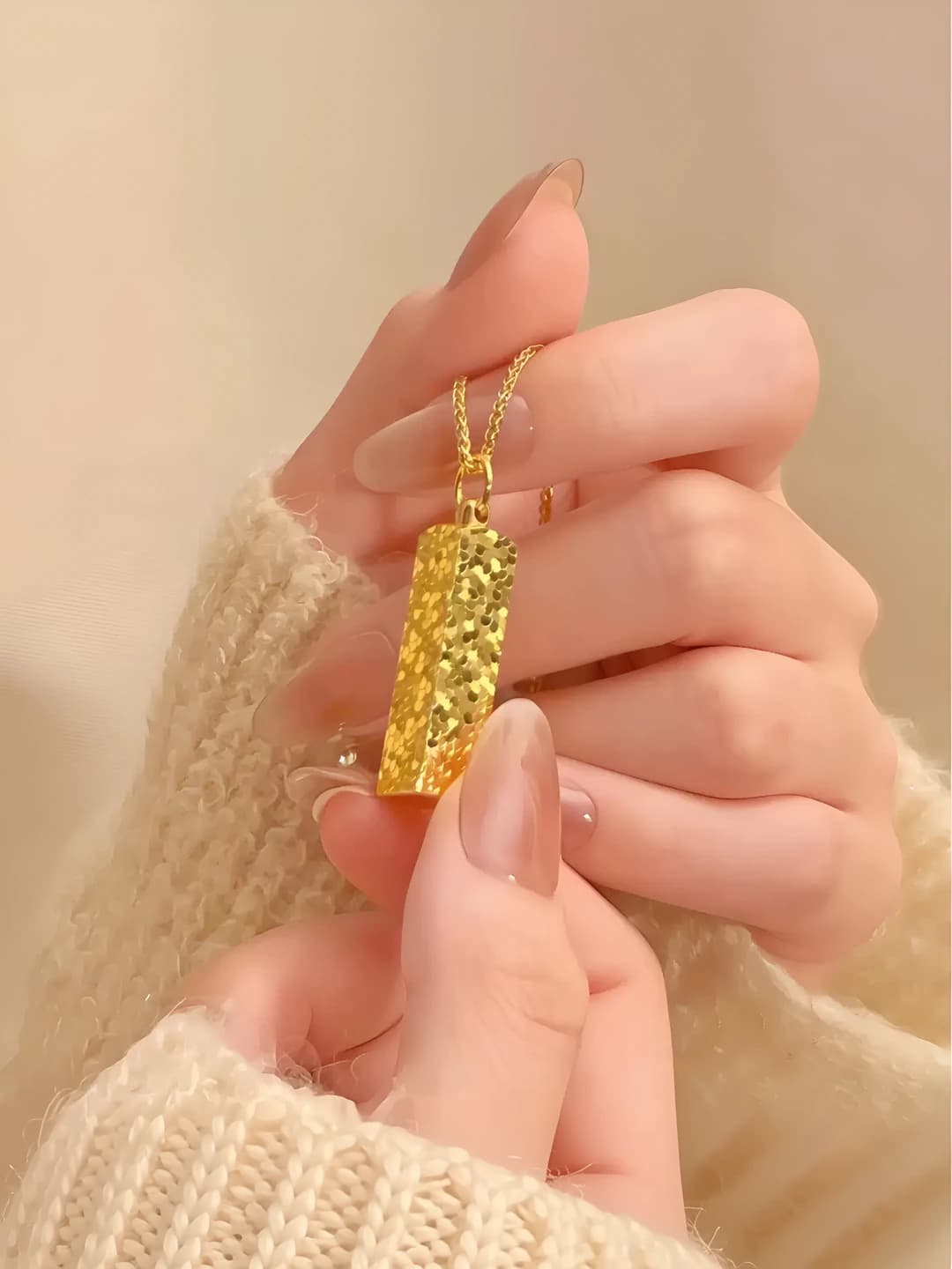 Gold square charm necklace