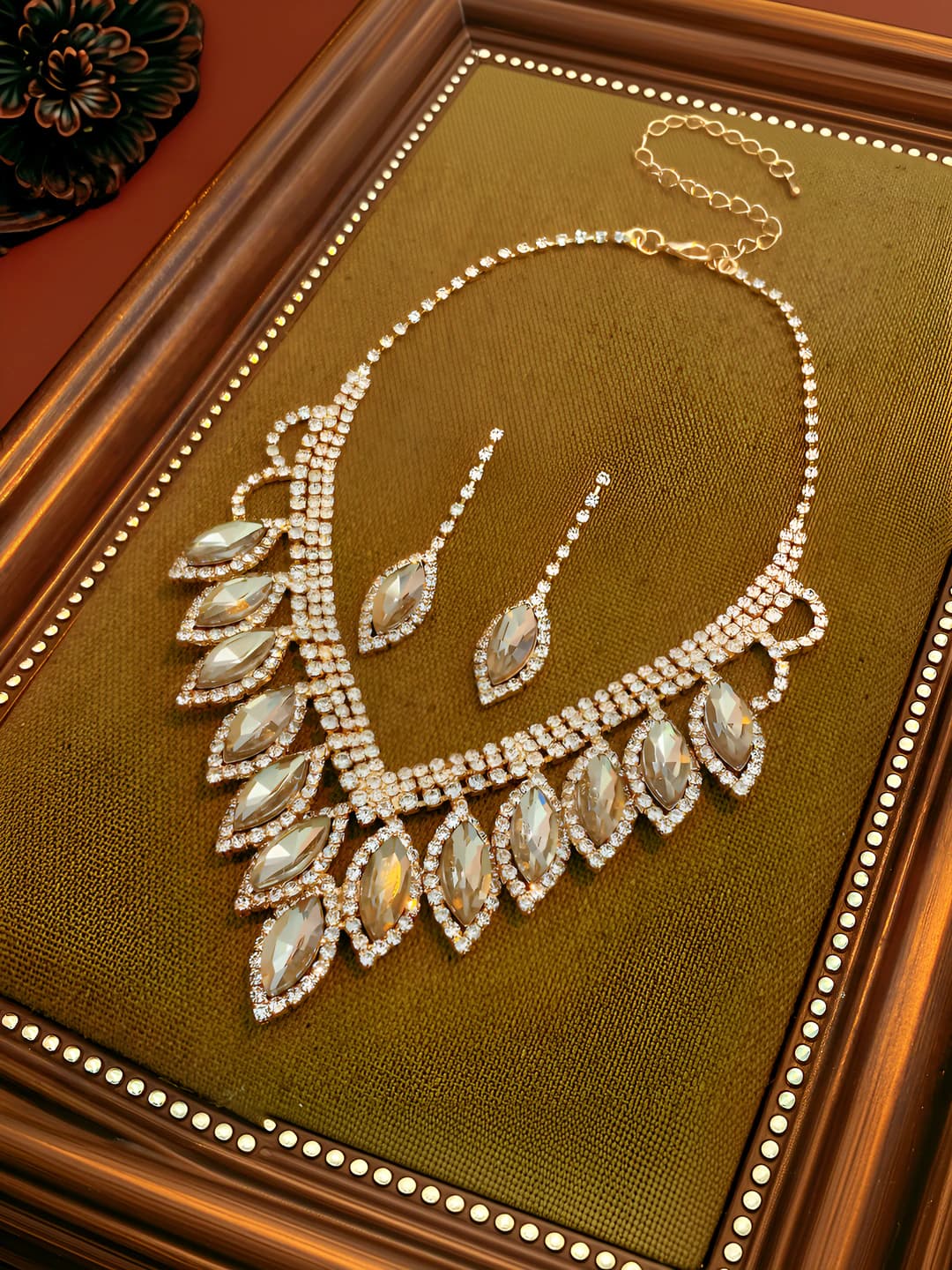 43# Earrings & Necklace - Gold - Grey (2-piece set)