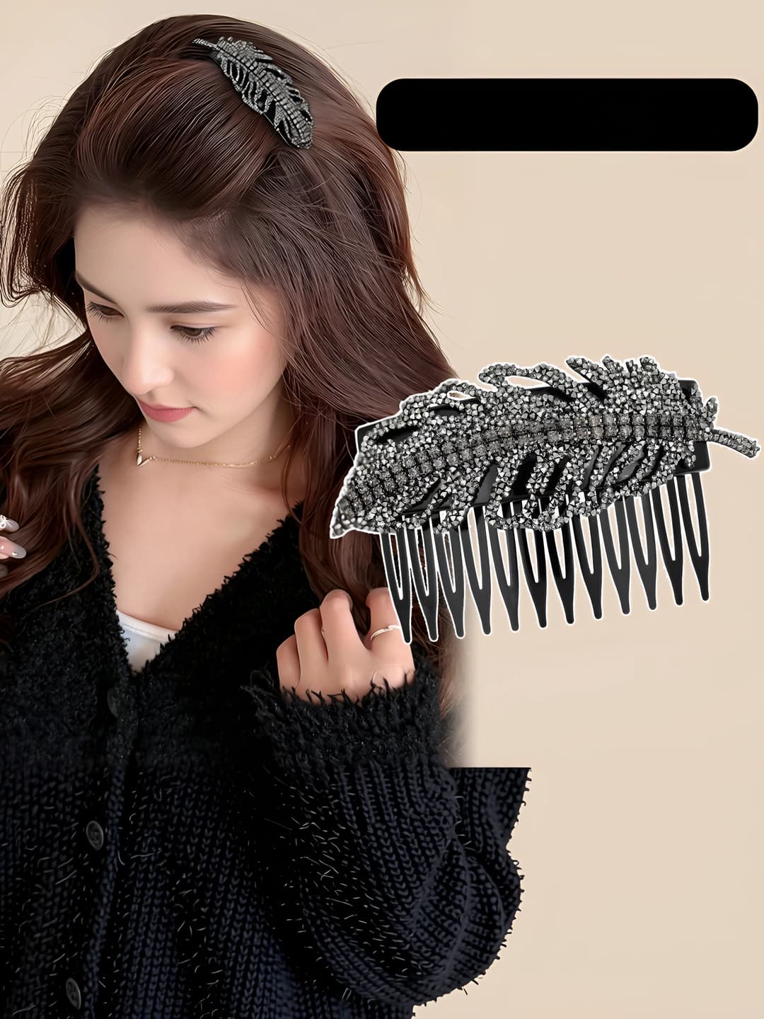 Women's 2026 light luxury wheat ear rhinestone hair comb clip
