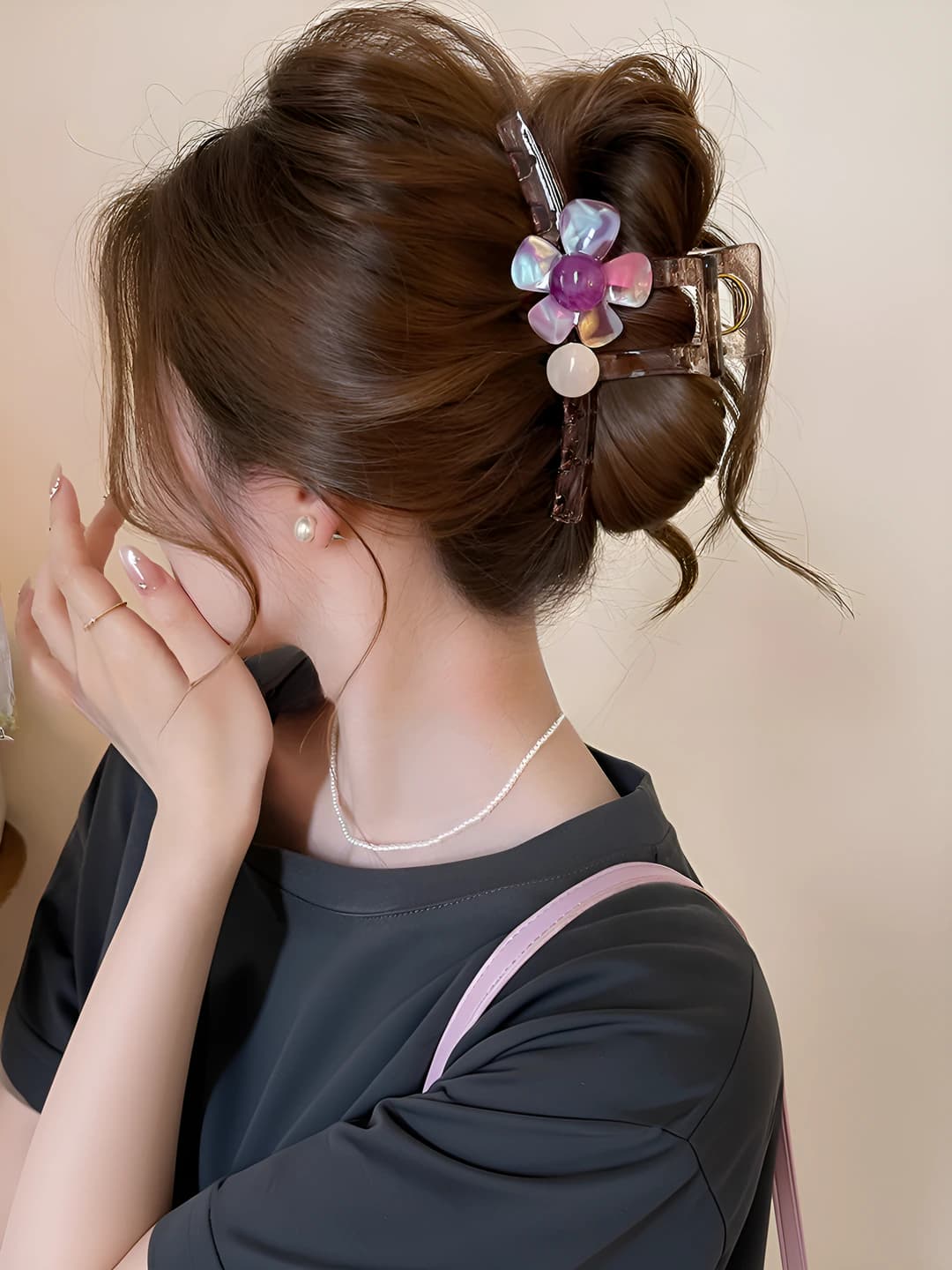 Women's large hair clip with bright purple flower design, summer 2026