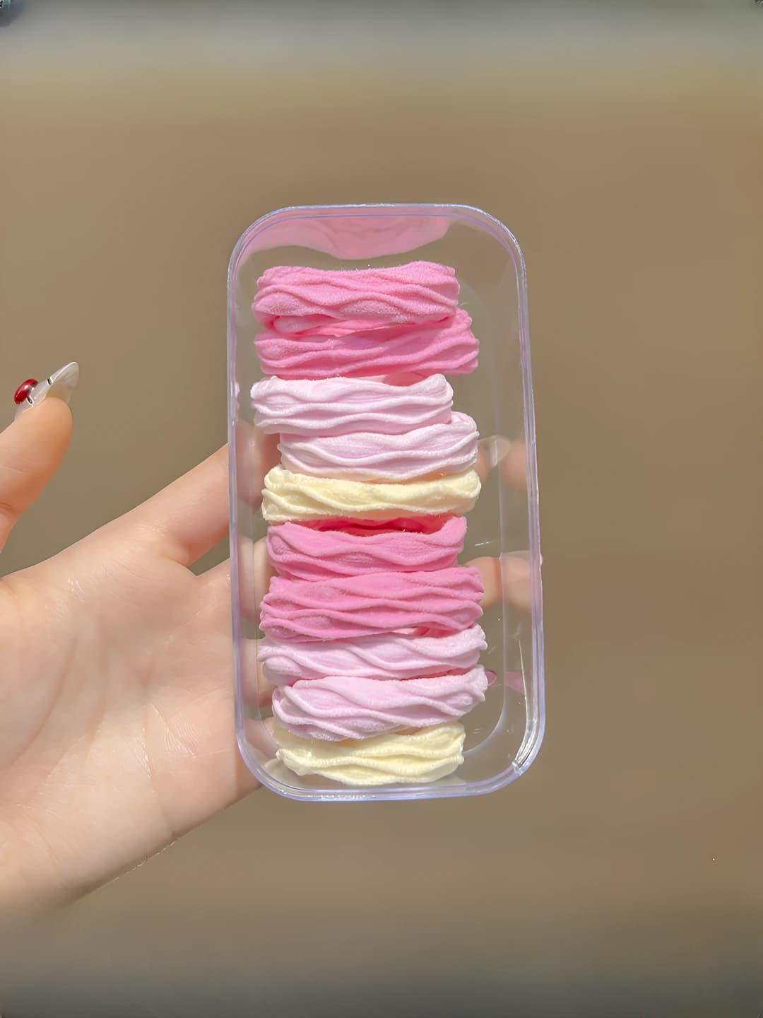 Pink-white diamond pattern box hair ties - 10 pcs