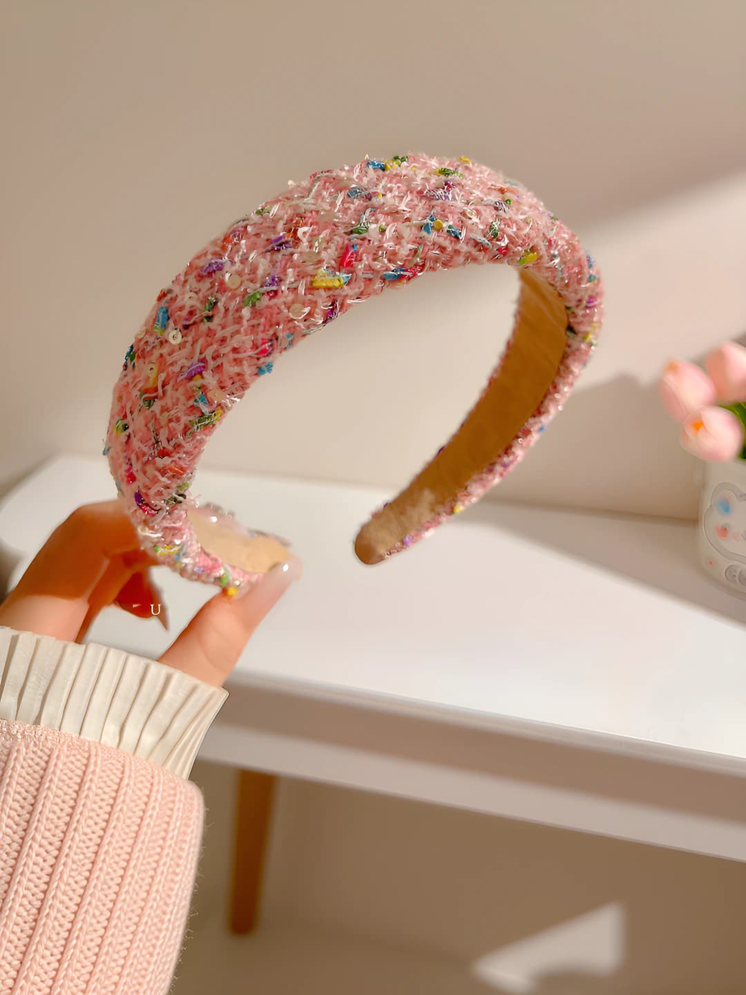3# Розовый блёстки широкая резинка