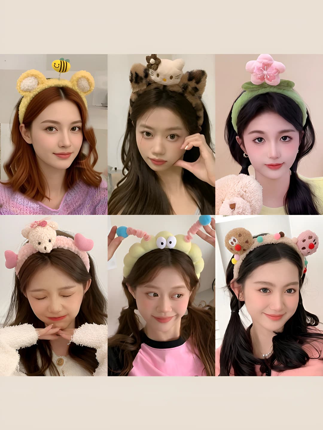 Women's non-slip plush headband in Korean style, handmade, with cute cartoon design