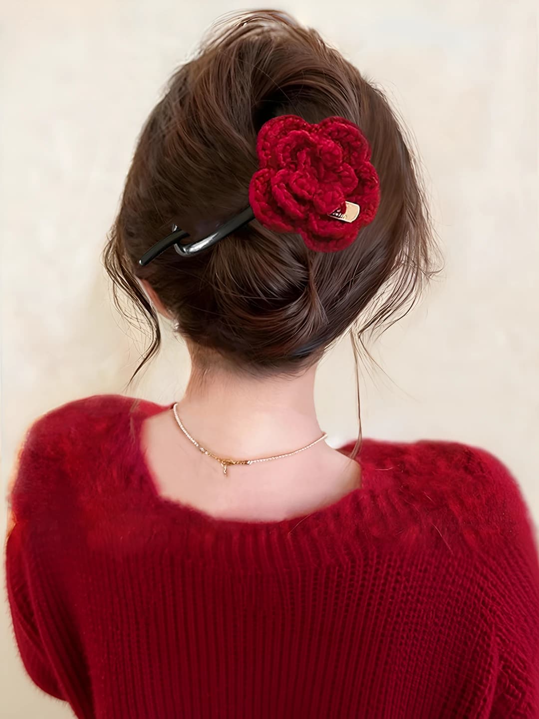Red rose hair clip-10.5 cm