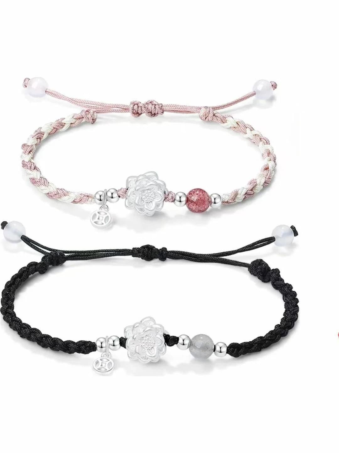 Women's braided cord bracelet with lotus flower, retro style, design element