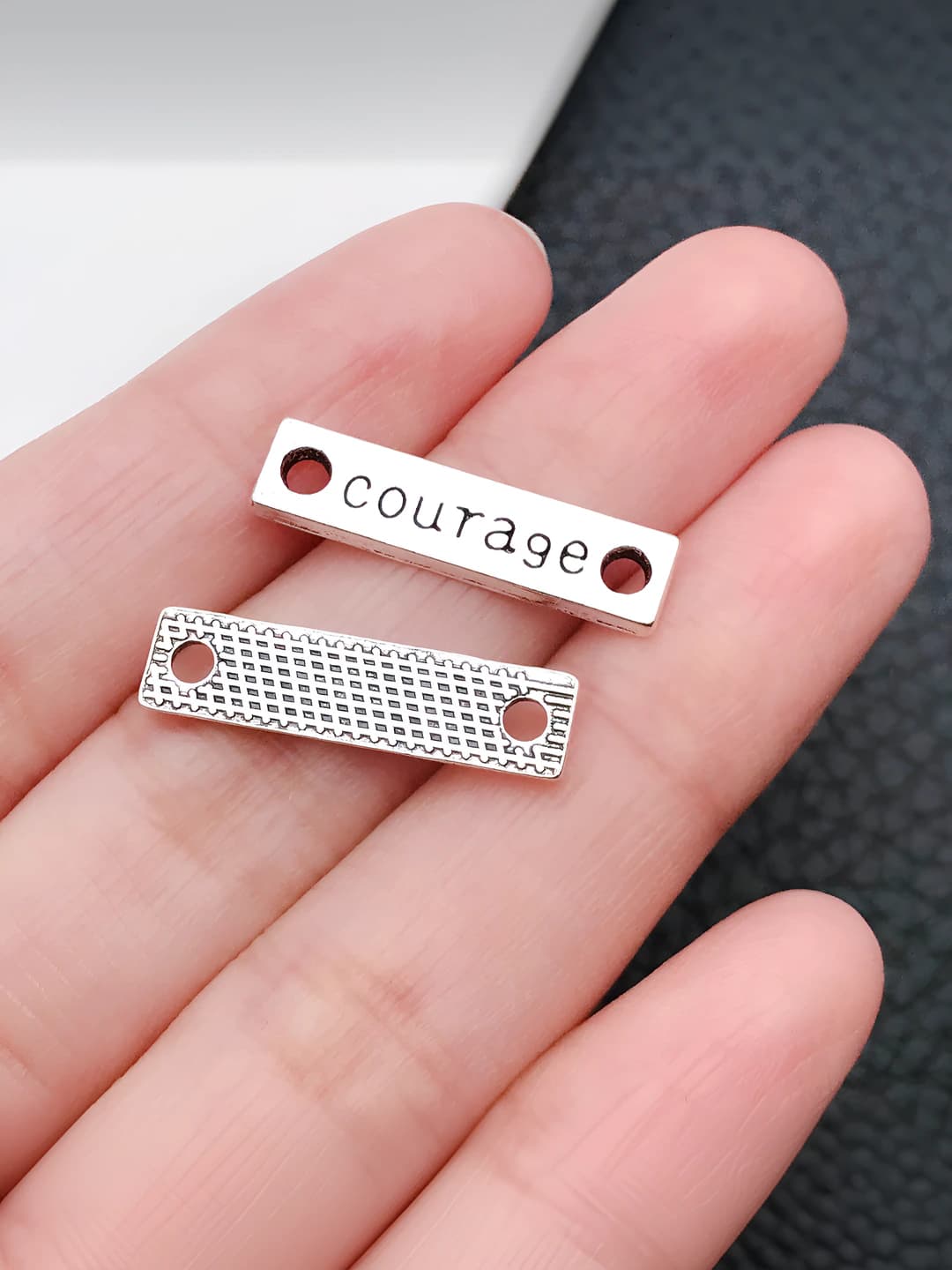 1 pc antique silver rectangle 'courage' 6x24mm-1.2g
