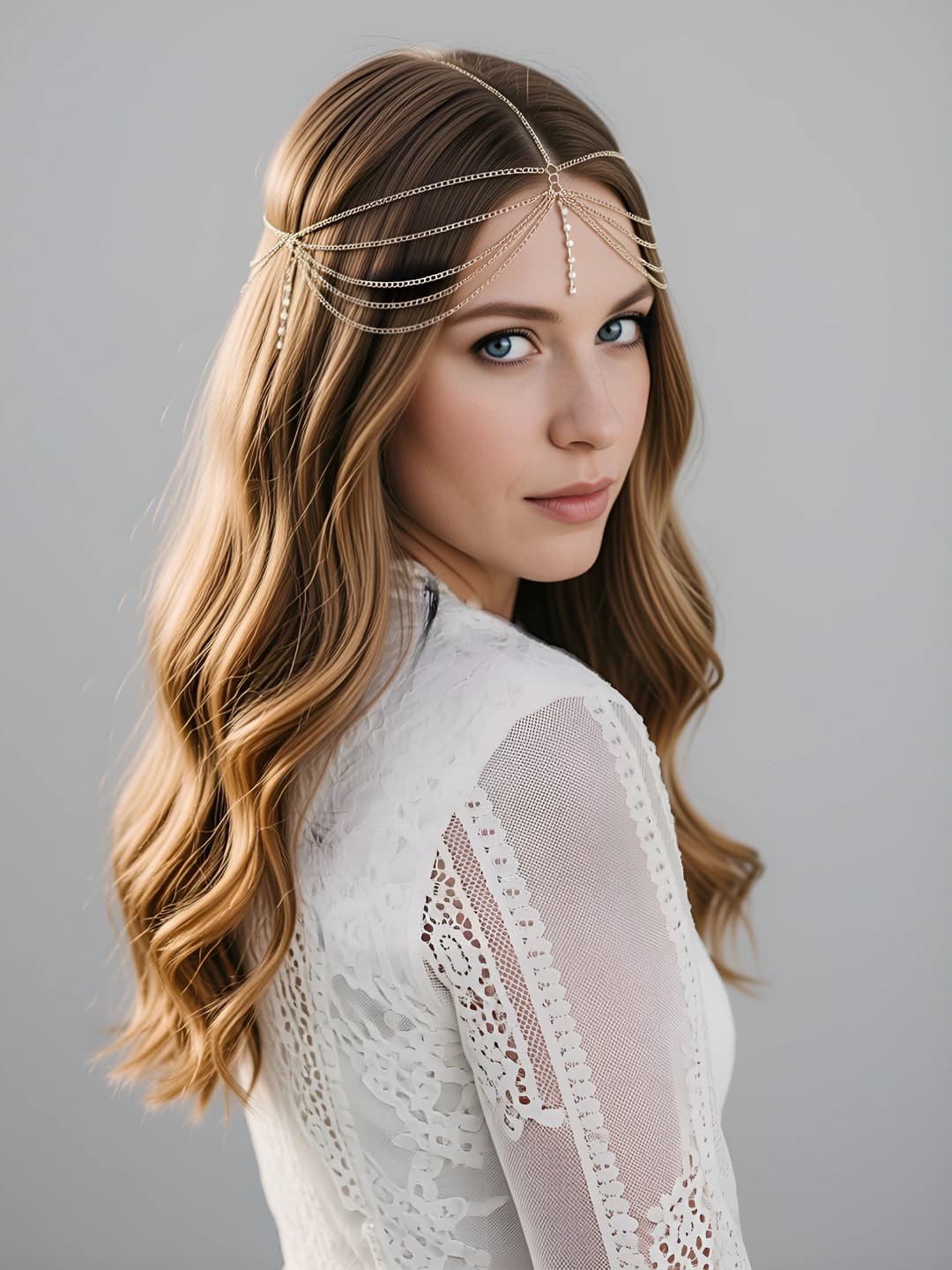 Gold, multi-layer tassel hair chain